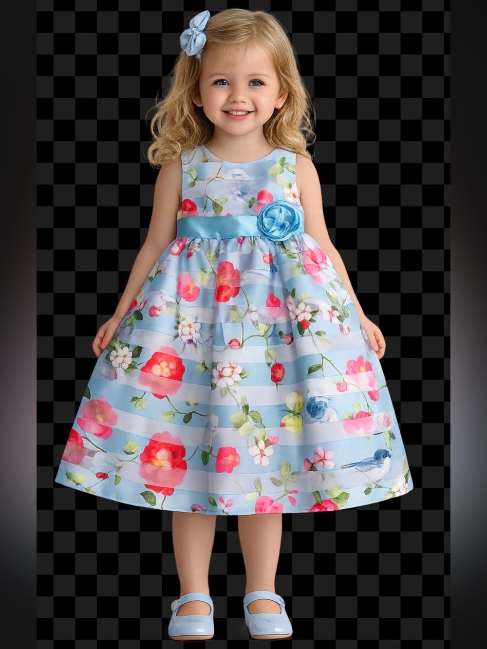 Blue Print Dress, plus laced socks bundle